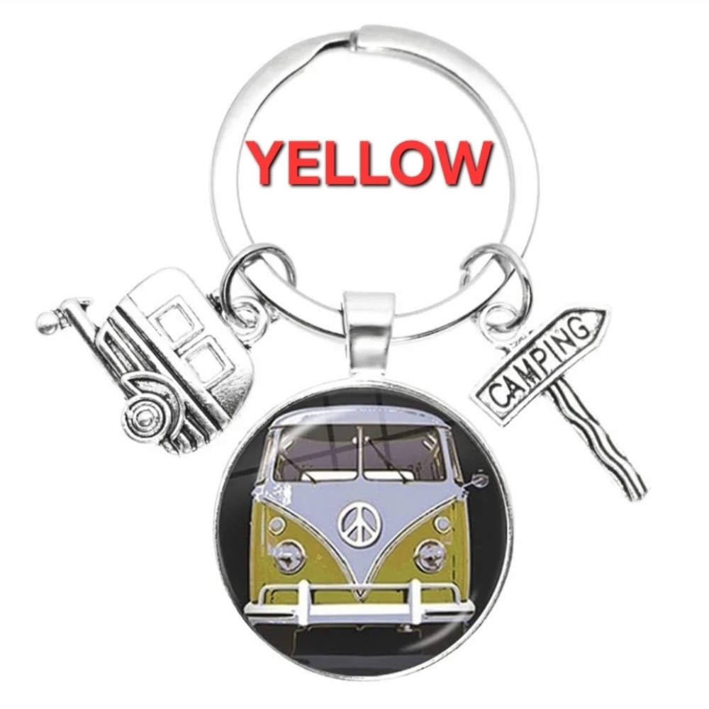 Keychain Retro Van Peace Sign Blue Red Yellow - Picture 8 of 12